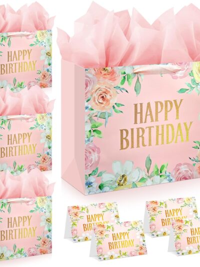  Large Birthday Gift Bag with Tissue Paper and Greeting Card